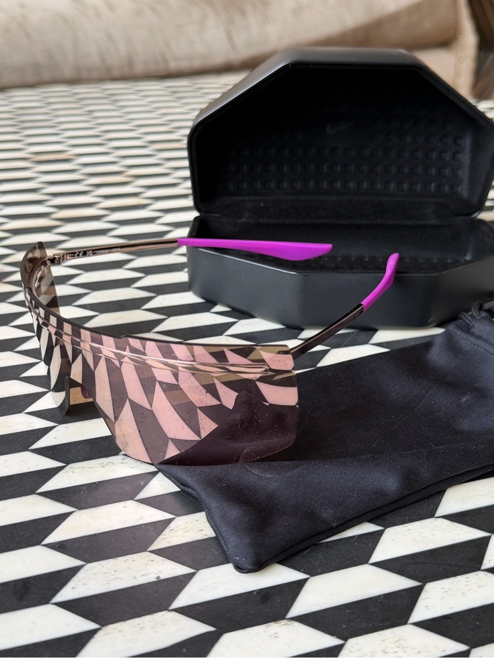Nike Women’s Pink Shield Sunglasses with Purple Temple Tips Limited Edition